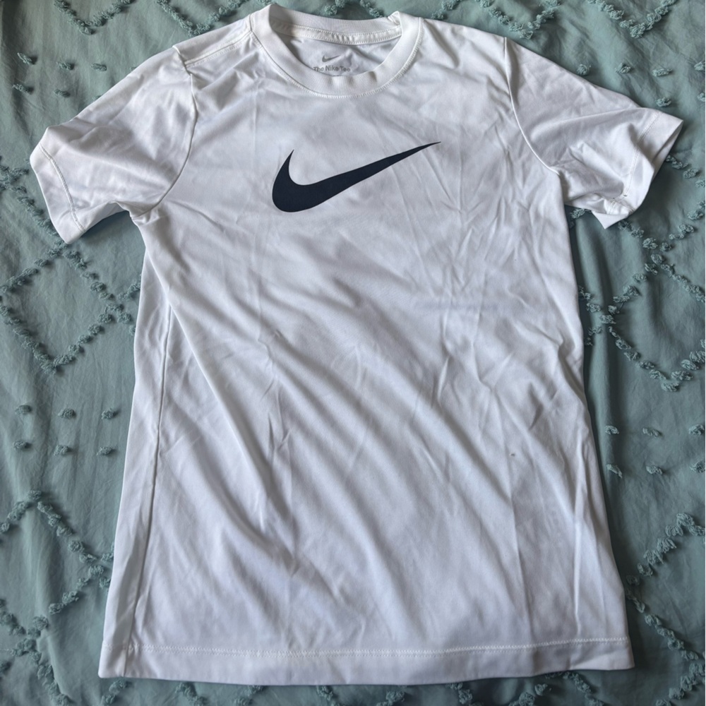 Nike boys Dri-fit White Tee with Black Swoosh